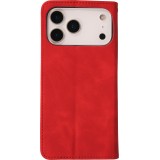 Etui cuir iPhone 17 Pro Max - Flip Wallet vintage avec fermeture aimantée et compartiment cartes - Rouge