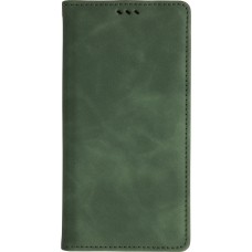 Etui cuir iPhone 17 Pro Max - Flip Wallet vintage avec fermeture aimantée et compartiment cartes - Vert foncé