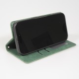 Etui cuir iPhone 17 Pro Max - Flip Wallet vintage avec fermeture aimantée et compartiment cartes - Vert foncé
