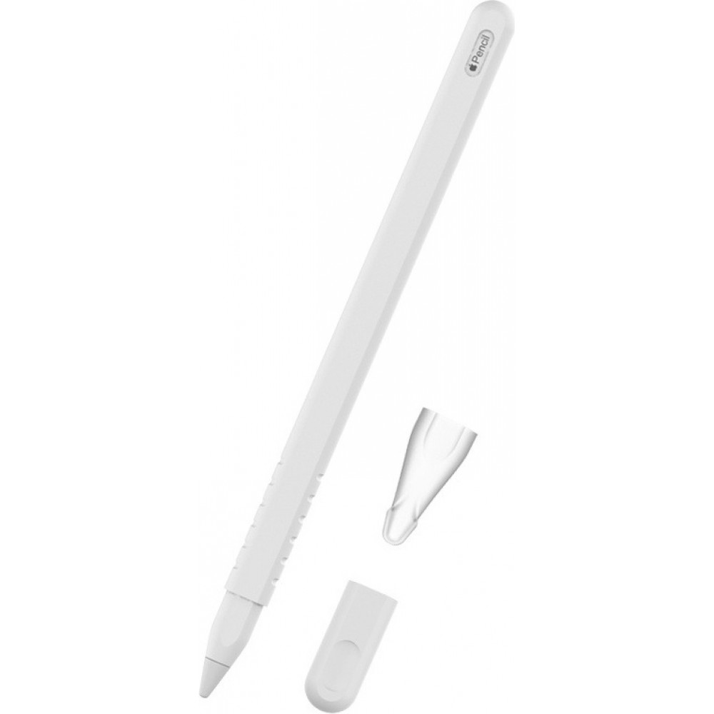 &Eacute;tui silicone souple pour Apple Pencil 2e g&eacute;n&eacute;ration avec support protection compl&egrave;te - Blanc - Apple Pencil