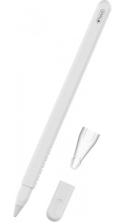 &Eacute;tui silicone souple pour Apple Pencil 2e g&eacute;n&eacute;ration avec support protection compl&egrave;te - Blanc - Apple Pencil
