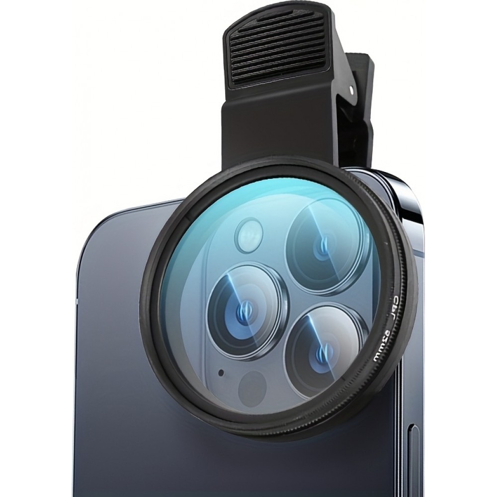 Filtre polarisant professionnel pour smartphone (iPhone, Samsung) avec clip rotatif haute définition restauration des couleurs - Noir