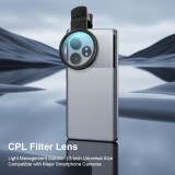 Filtre polarisant professionnel pour smartphone (iPhone, Samsung) avec clip rotatif haute définition restauration des couleurs - Noir