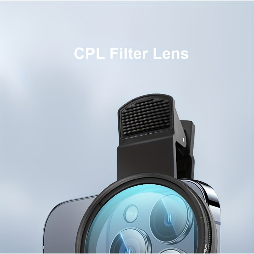Filtre polarisant professionnel pour smartphone (iPhone, Samsung) avec clip rotatif haute définition restauration des couleurs - Noir