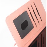 Fourre iPhone 16 Pro - Flip porte-cartes dessins fleurs avec lani&egrave;re - Rose