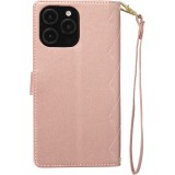 Fourre iPhone 16 Pro Max - Flip matelassé élégant avec fermeture magnétique et lanière et emplacements pour cartes - Or rose