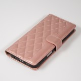 Fourre iPhone 16 Pro Max - Flip matelassé élégant avec fermeture magnétique et lanière et emplacements pour cartes - Or rose