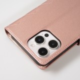 Fourre iPhone 16 Pro Max - Flip matelassé élégant avec fermeture magnétique et lanière et emplacements pour cartes - Or rose