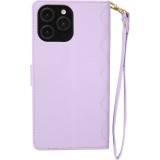 Fourre iPhone 16 Pro Max - Flip matelass&eacute; &eacute;l&eacute;gant avec fermeture magn&eacute;tique et lani&egrave;re et emplacements pour cartes - Violet clair