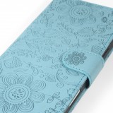 iPhone 16 Pro Max Case Hülle - Flip Kartenetui Blumenmuster mit Lanyard - Dunkelblau