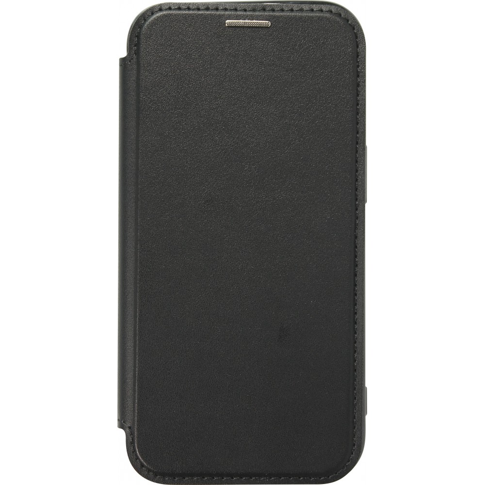Fourre iPhone 16e - Flip electroplate avec MagSafe et rabat en cuir - Noir