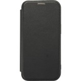 Fourre iPhone 16e - Flip electroplate avec MagSafe et rabat en cuir - Noir