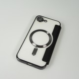 Fourre iPhone 16e - Flip electroplate avec MagSafe et rabat en cuir - Noir