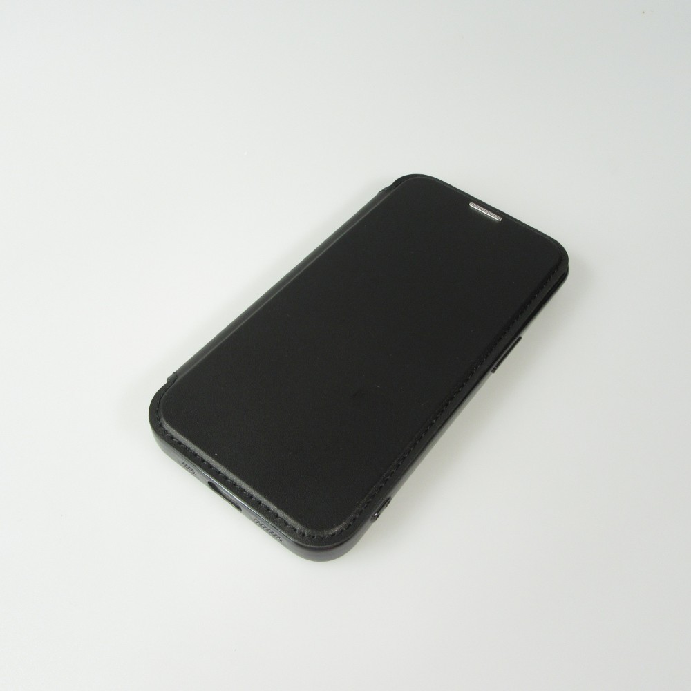 Fourre iPhone 16e - Flip electroplate avec MagSafe et rabat en cuir - Noir