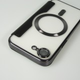 Fourre iPhone 16e - Flip electroplate avec MagSafe et rabat en cuir - Noir