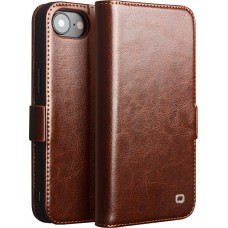 Fourre iPhone 16e - Flip Qialino cuir véritable avec fermeture magnétique - Brun
