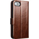 Fourre iPhone 16e - Flip Qialino cuir véritable avec fermeture magnétique - Brun