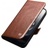 Fourre iPhone 16e - Flip Qialino cuir véritable avec fermeture magnétique - Brun