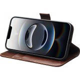 Fourre iPhone 16e - Flip Qialino cuir véritable avec fermeture magnétique - Brun