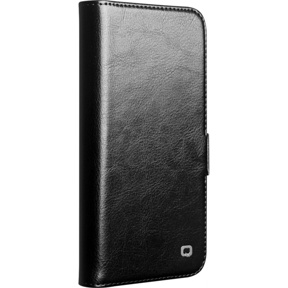 Fourre iPhone 16e - Flip Qialino cuir véritable avec fermeture magnétique - Noir