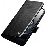 Fourre iPhone 16e - Flip Qialino cuir véritable avec fermeture magnétique - Noir