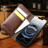 Fourre iPhone 16e - Flip Qialino cuir véritable avec fermeture magnétique - Noir