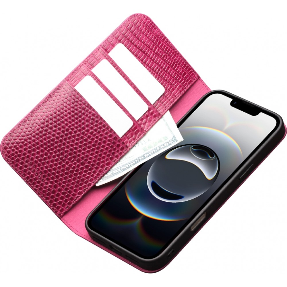 iPhone 17 Air Case Hülle - Qialino Croco Flip Echtleder - Rosa