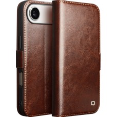 iPhone 17 Air Case Hülle - Flip Qialino Echtleder mit magnetischem Verschluss - Braun