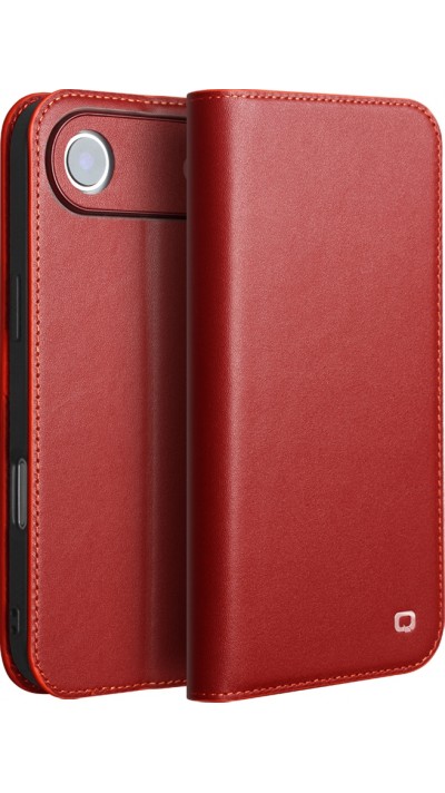 Fourre iPhone Air - Flip Qialino Matt Wallet cuir véritable - Rouge