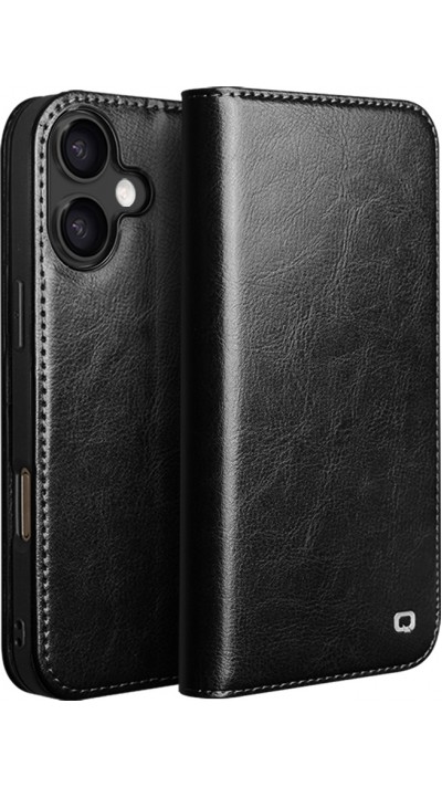 iPhone 17 Case Hülle - Qialino Flip Classic Wallet Echtleder - Schwarz