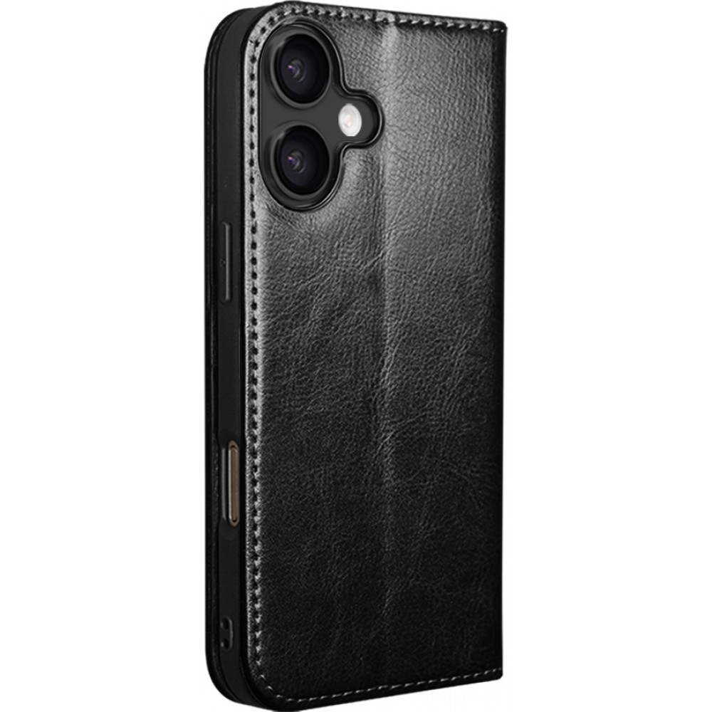 iPhone 17 Case Hülle - Qialino Flip Classic Wallet Echtleder - Schwarz