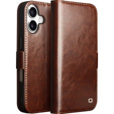 Fourre iPhone 17 - Flip Qialino cuir véritable avec fermeture magnétique - Brun