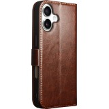 Fourre iPhone 17 - Flip Qialino cuir véritable avec fermeture magnétique - Brun