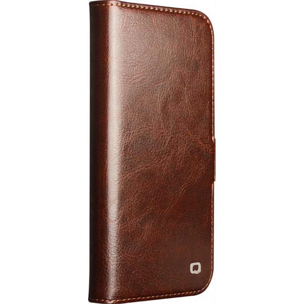 Fourre iPhone 17 - Flip Qialino cuir véritable avec fermeture magnétique - Brun