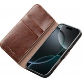 Fourre iPhone 17 - Flip Qialino cuir véritable avec fermeture magnétique - Brun