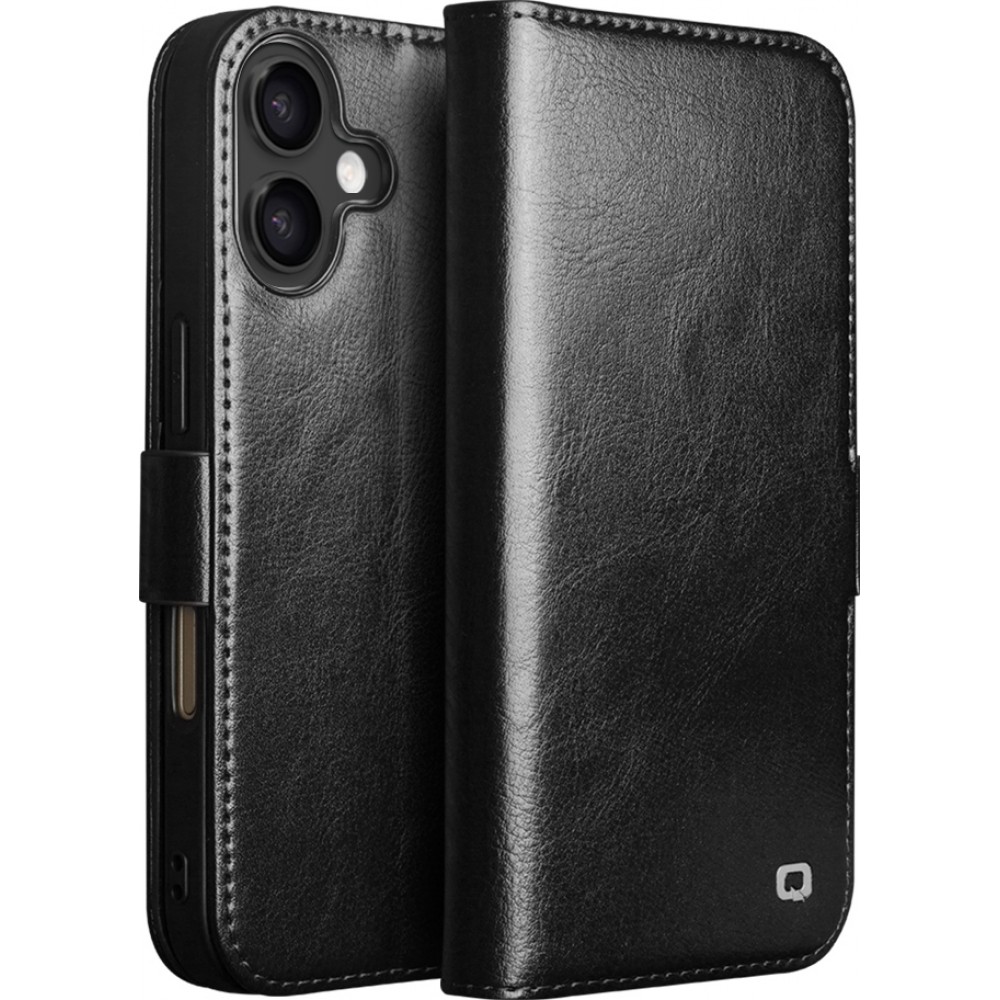 Fourre iPhone 17 - Flip Qialino cuir véritable avec fermeture magnétique - Noir