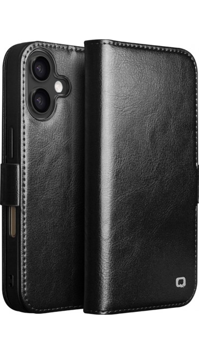 Fourre iPhone 17 - Flip Qialino cuir véritable avec fermeture magnétique - Noir