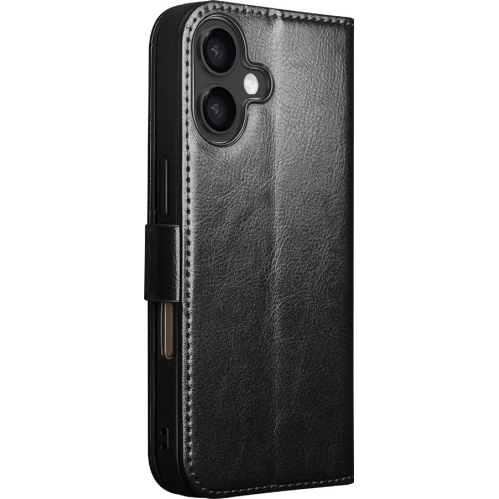 Fourre iPhone 17 - Flip Qialino cuir véritable avec fermeture magnétique - Noir