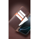 iPhone 17 Case Hülle - Qialino Flip Matt Wallet Echtleder - Braun