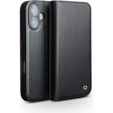 iPhone 17 Case Hülle - Qialino Flip Matt Wallet Echtleder - Schwarz
