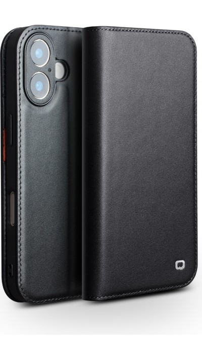 iPhone 17 Case Hülle - Qialino Flip Matt Wallet Echtleder - Schwarz