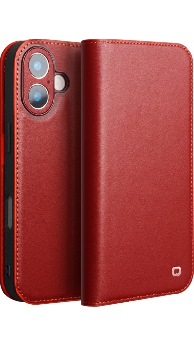iPhone 17 Case Hülle - Qialino Flip Matt Wallet Echtleder - Rot