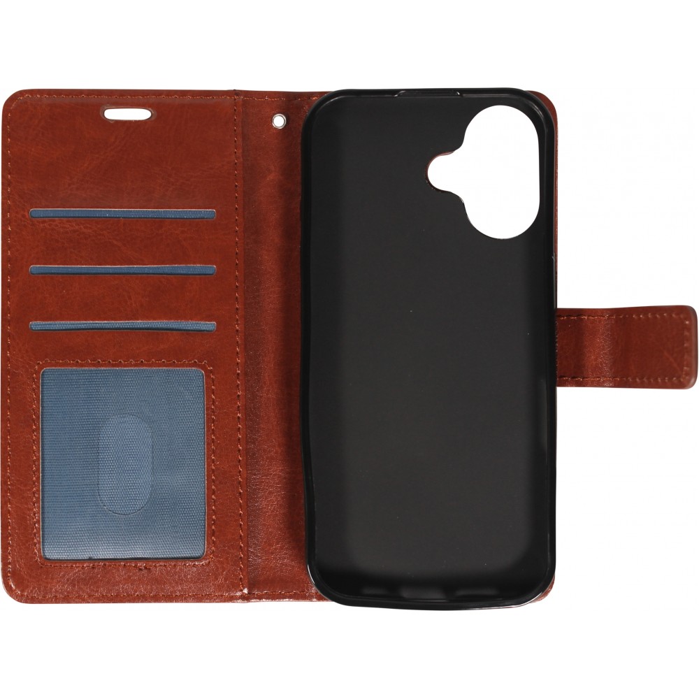 Fourre iPhone 17 - Premium Flip cuir lisse porte-cartes - Brun