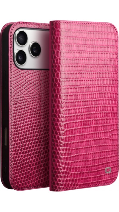 iPhone 17 Pro Case Hülle - Qialino Croco Flip Echtleder - Rosa