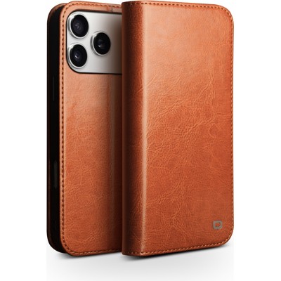 Fourre iPhone 17 Pro Max - Flip Qialino Classic Wallet cuir véritable - Brun clair