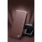 iPhone 17 Pro Case Hülle - Qialino Flip Matt Wallet Echtleder - Schwarz