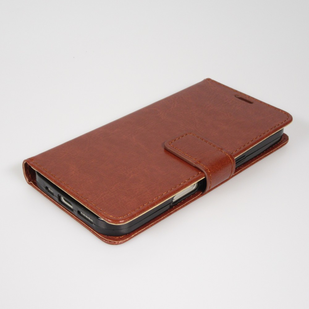 Fourre iPhone 17 Pro Max - Premium Flip cuir lisse porte-cartes - Brun