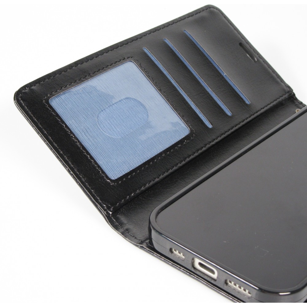 Fourre iPhone 17 Pro Max - Premium Flip cuir lisse porte-cartes - Noir