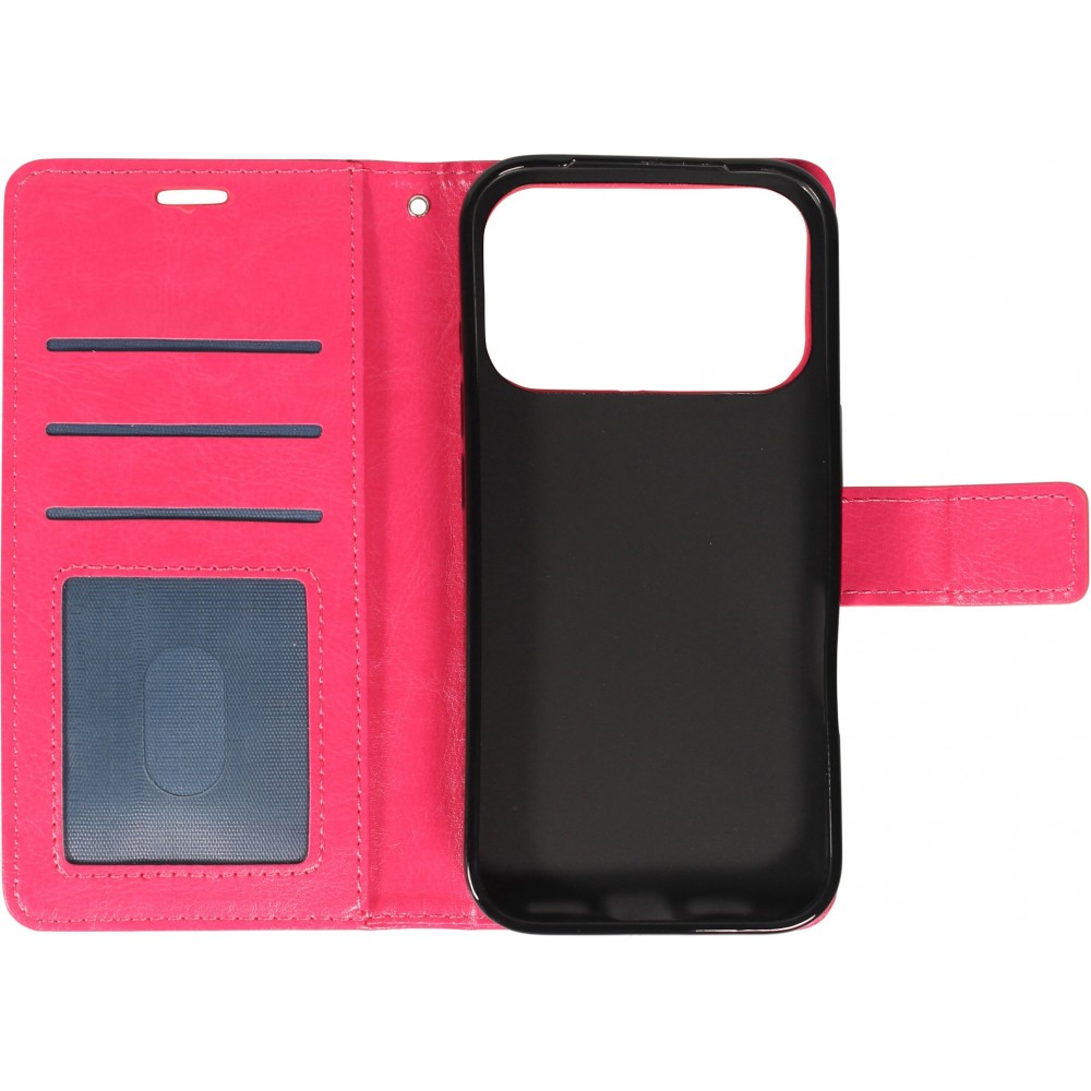 Fourre iPhone 17 Pro Max - Premium Flip cuir lisse porte-cartes - Rose foncé