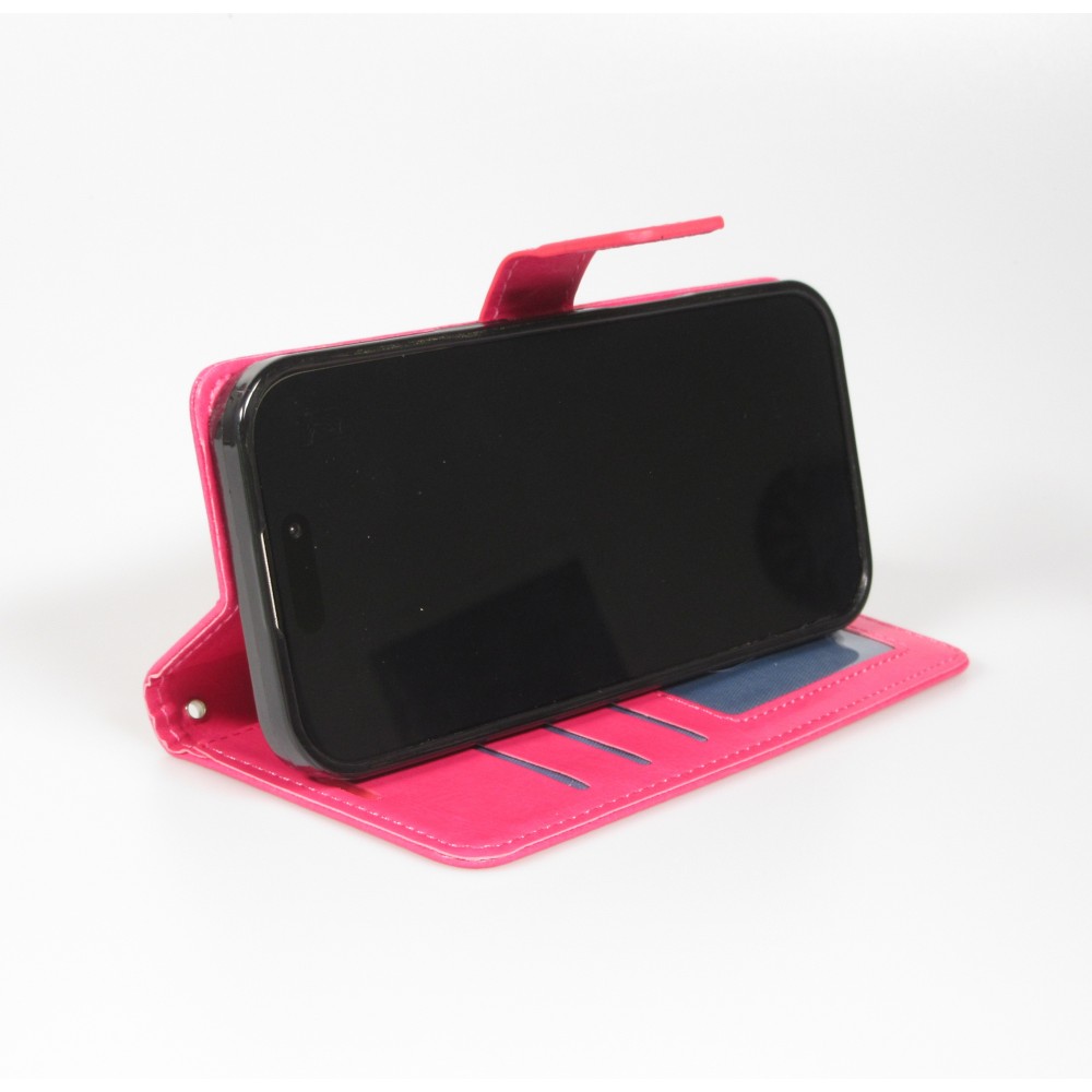 Fourre iPhone 17 Pro Max - Premium Flip cuir lisse porte-cartes - Rose foncé